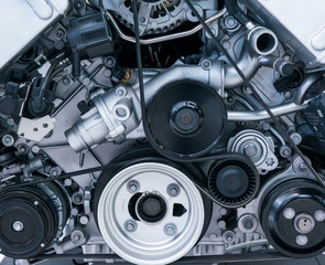 Closeup photo of a clean engine