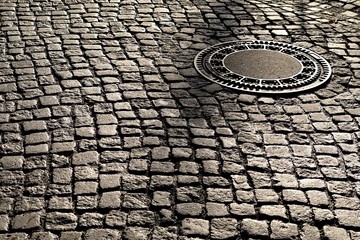 Gullideckel auf einer alten Straße