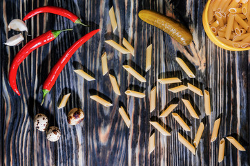 Pasta and other ingredients for cooking