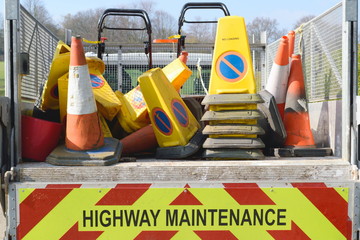 Fototapeta premium Highway maintenance truck with signs