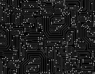 Technical vector endless texture with circuit board. Computer seamless pattern