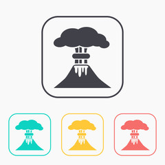 volcano mountain erupting icon color set