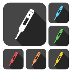 Thermometer icon, Modern thermometer, Medical thermometer, icons set with long shadow