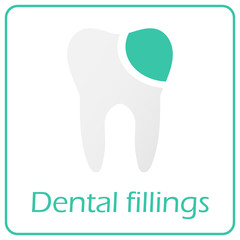 Dental fillings icon in modern style and green border isolated on white.