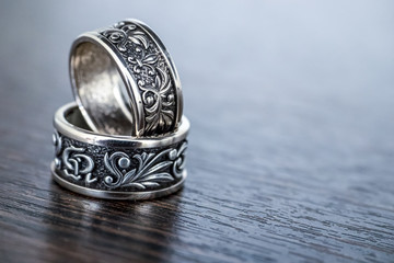 Close-up old silver rings