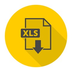 The XLS icon, File format symbol with long shadow