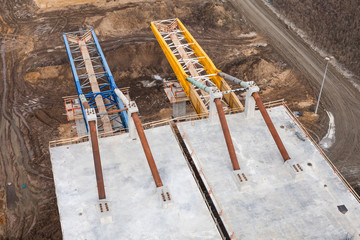 Aerial view of highway bridge under construction . © mariusz szczygieł