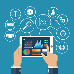 Statistical datawith charts and diagrams in tablet.