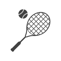 Tennis racket and ball black icon.