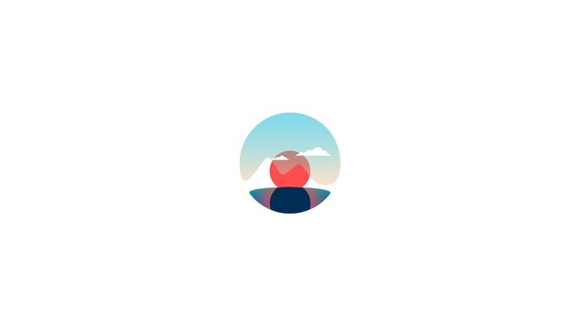 Sunset Flat Animation Concept, Logo, on White 
