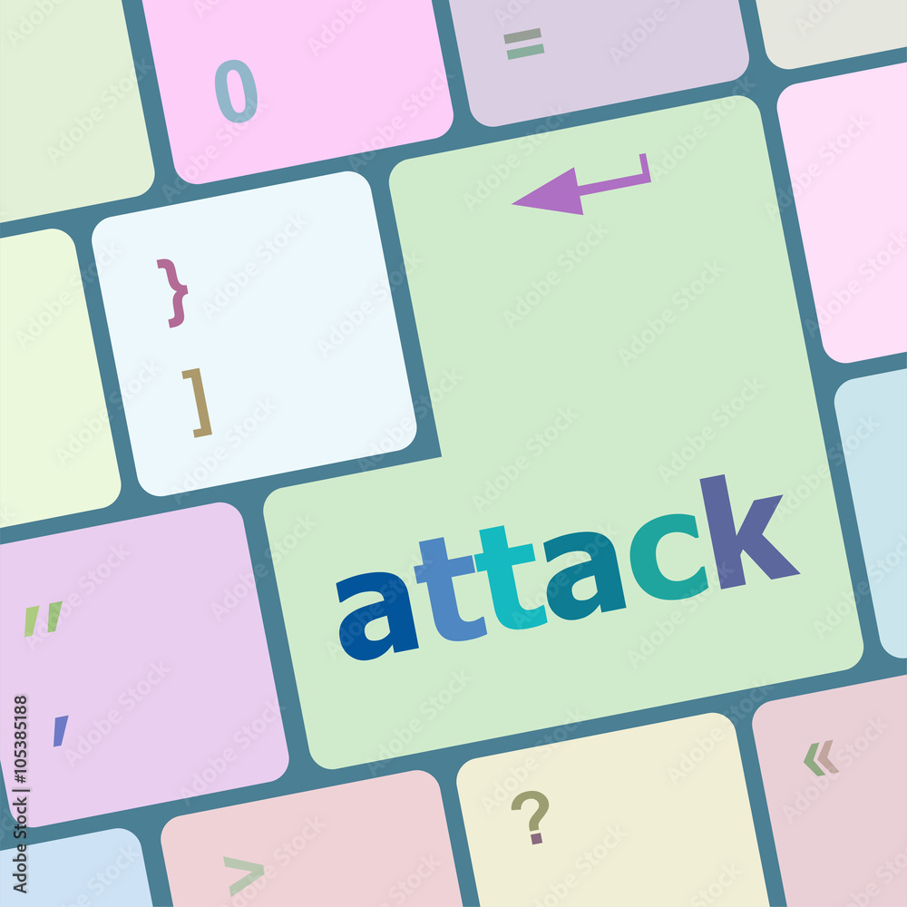 Poster attack button on computer keyboard key vector illustration