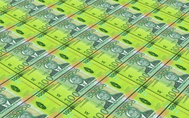Samoan tala bills stacks background. Computer generated 3D photo rendering