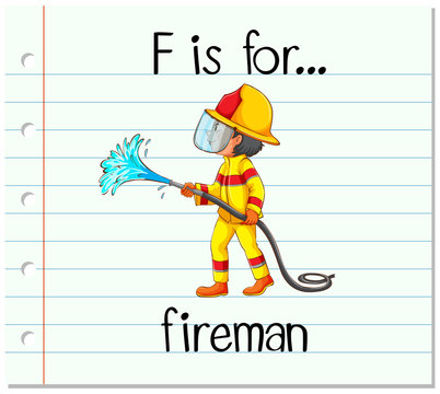Flashcard letter F is for fireman