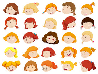 Faces of girls in different emotions
