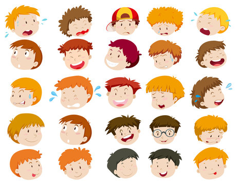 Boys head with different emotions