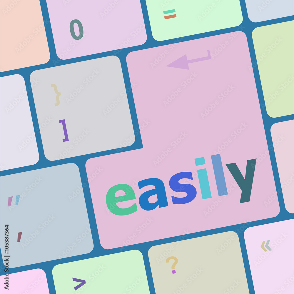 Poster easile word on keyboard key, notebook computer button vector illustration