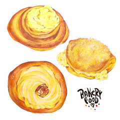 Obraz na płótnie Canvas Hand drawn baking set isolated on a white background, bun with c