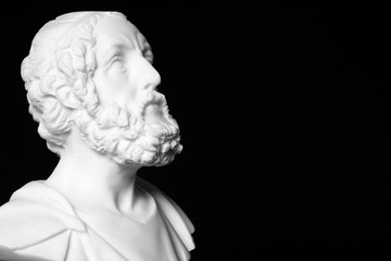 Fototapeta na wymiar White marble bust of the greek poet Homer isolated on black