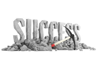 Word success made from stone next to the pickaxe and scattered s