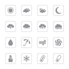 gray flat weather icon set with rounded rectangle frame for web design, user interface (UI), infographic and mobile application (apps)
