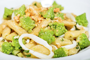 cavatelli with broccoli, squid and bagels