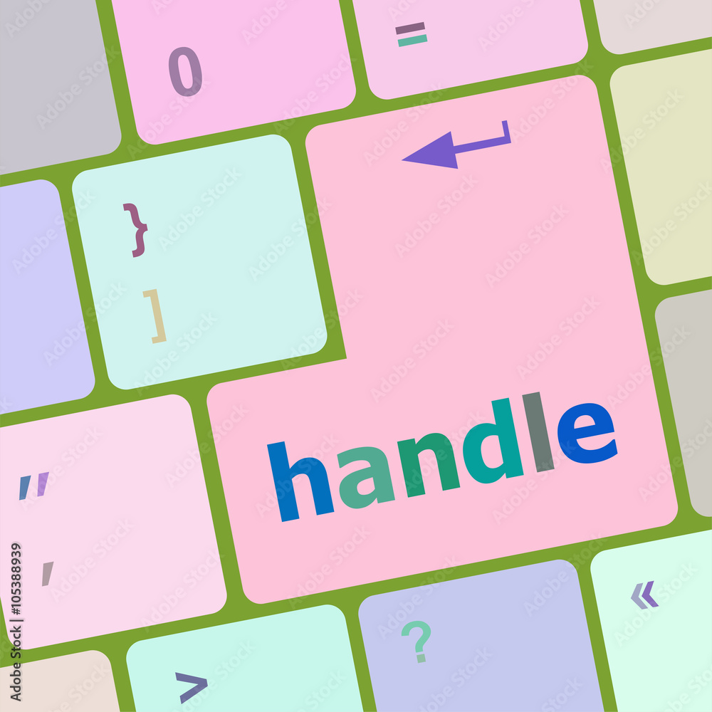 Poster computer keyboard with words handle on enter button vector illustration