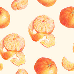 Hand drawn fruit tangerines seamless background 