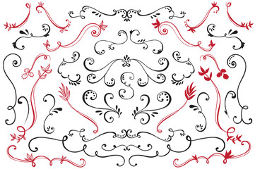 Hand drawn Set of Decorative Floral design elements

