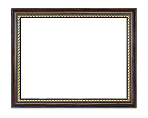 Wooden frame with golden isolated on white
