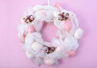 Fototapeta na wymiar Pink and White Easter Wreath