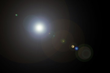 Camera lens flare dark background and lenses reflections