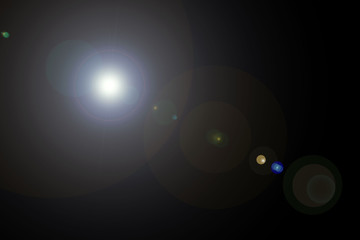 Camera lens flare dark background and lenses reflections