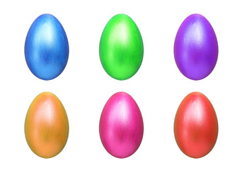 six color of easter eggs isolated on white background.