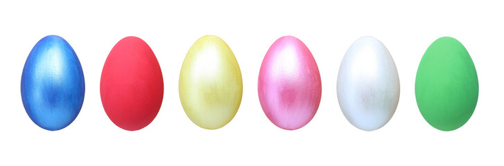 six color of easter eggs isolated on white background.