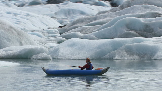 Kayaking by icebergs and glacier, Alaska