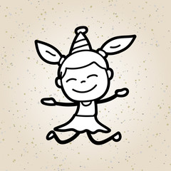 Hand drawing cartoon happy girl jumping in party