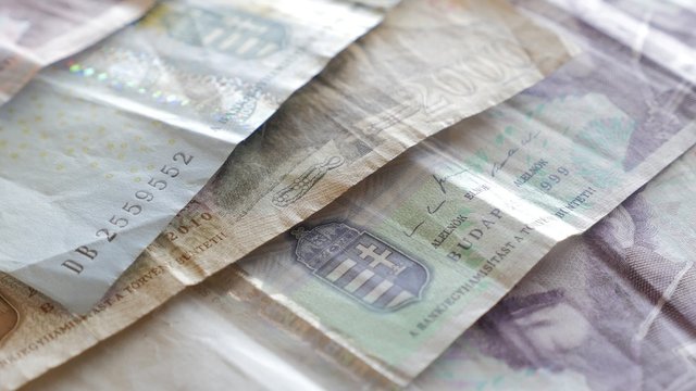 Hungarian forints paper money in a row 4K 2160p UltraHD footage - Slow panning over paper banknotes of Hungarian money background 4K 3840X2160 UHD video 
