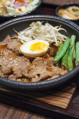 pork with egg and vegetables teppanyaki