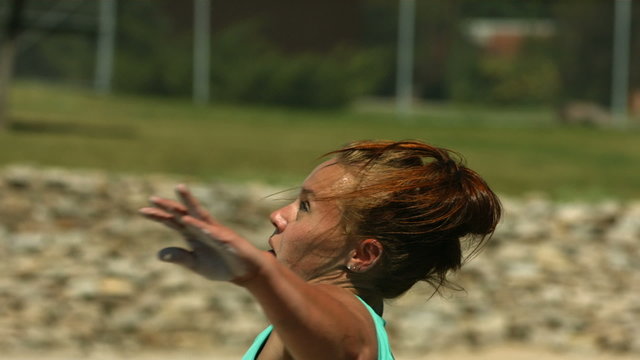 Track and Field athlete doing shot-put, slow motion