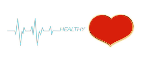 Red heart with pulse or heart beat and text healthy