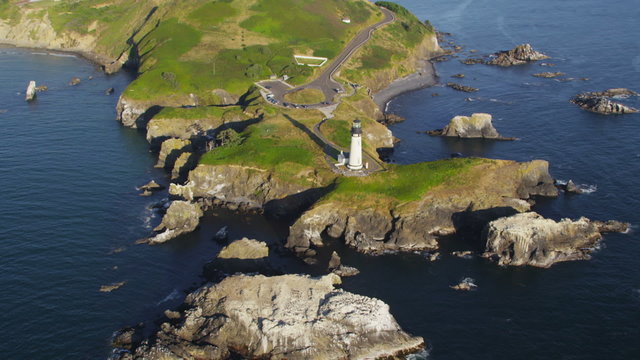 Aerial view of lighthouse on coastline