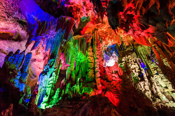 Fototapeta na wymiar Guilin Silver Caves light up