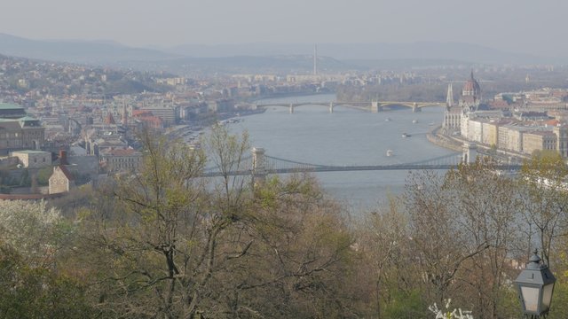 Famous Parliament and Danube river scene from Citadela hill sight 4K 2160p UltraHD tilting footage - Buda side of Hungarian capital by the day 4K 3840X2160 UHD video 
