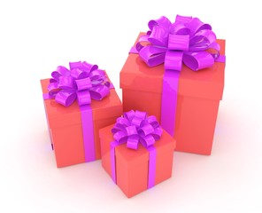 three gift boxes with bows isolated on white