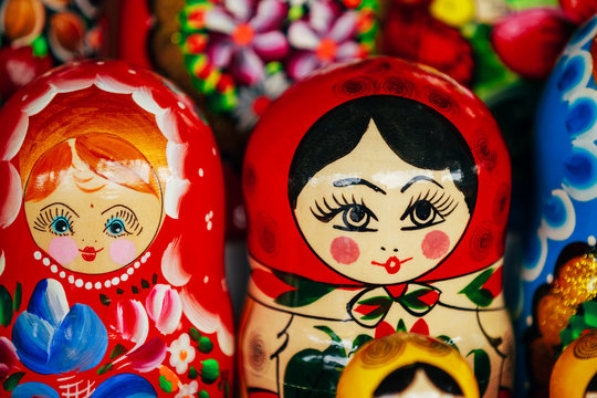 Colorful Russian Nesting Dolls Matreshka Matrioshka At Market
