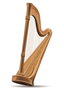 Realistic image of the harp isolated on white background. Concert harp. National Irish string musical instrument. Harp icon sign. Editable vector illustration