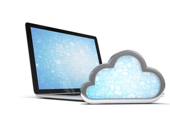 Laptop with cloud computing symbol. 3d render