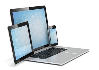 laptop, tablet, phone, on white