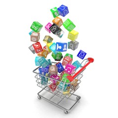shopping cart with application software icons isolated on a white background