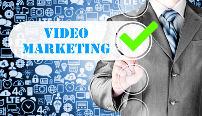 business man pressing checkbox Video Marketing